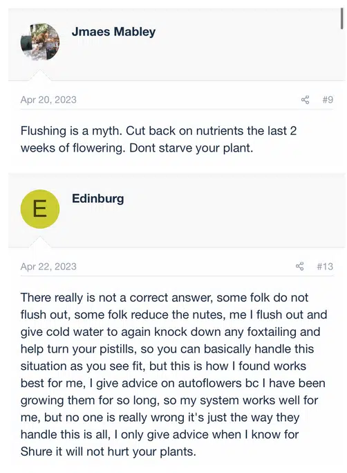 | The Seed Fair comments from growers forum about flushing