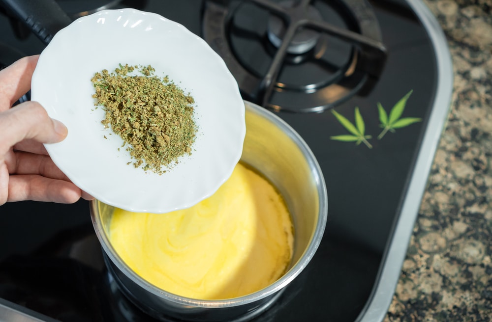 Making cannabutter from cannabis sugar leaves