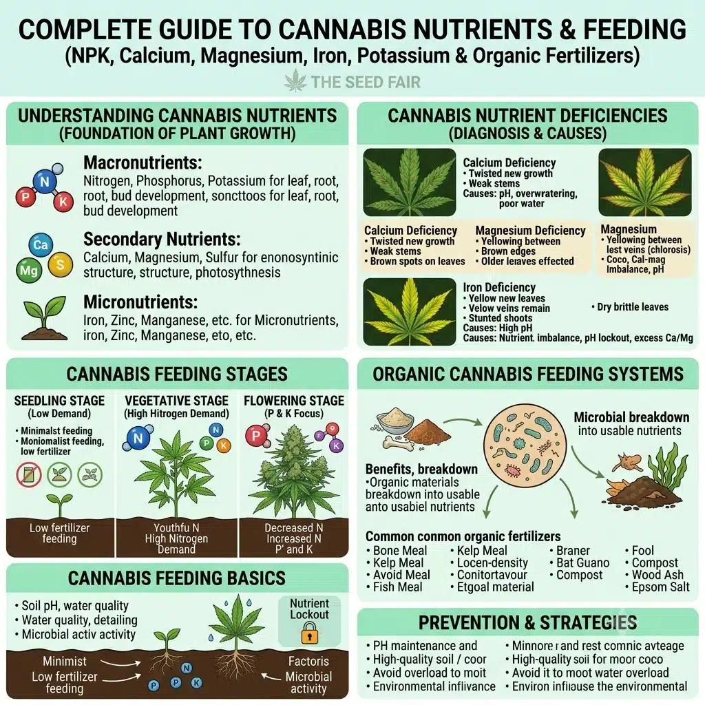Complete Guide to Cannabis Nutrients & Feeding (NPK, Calcium, Magnesium, Iron, Potassium & Organic Fertilizers)