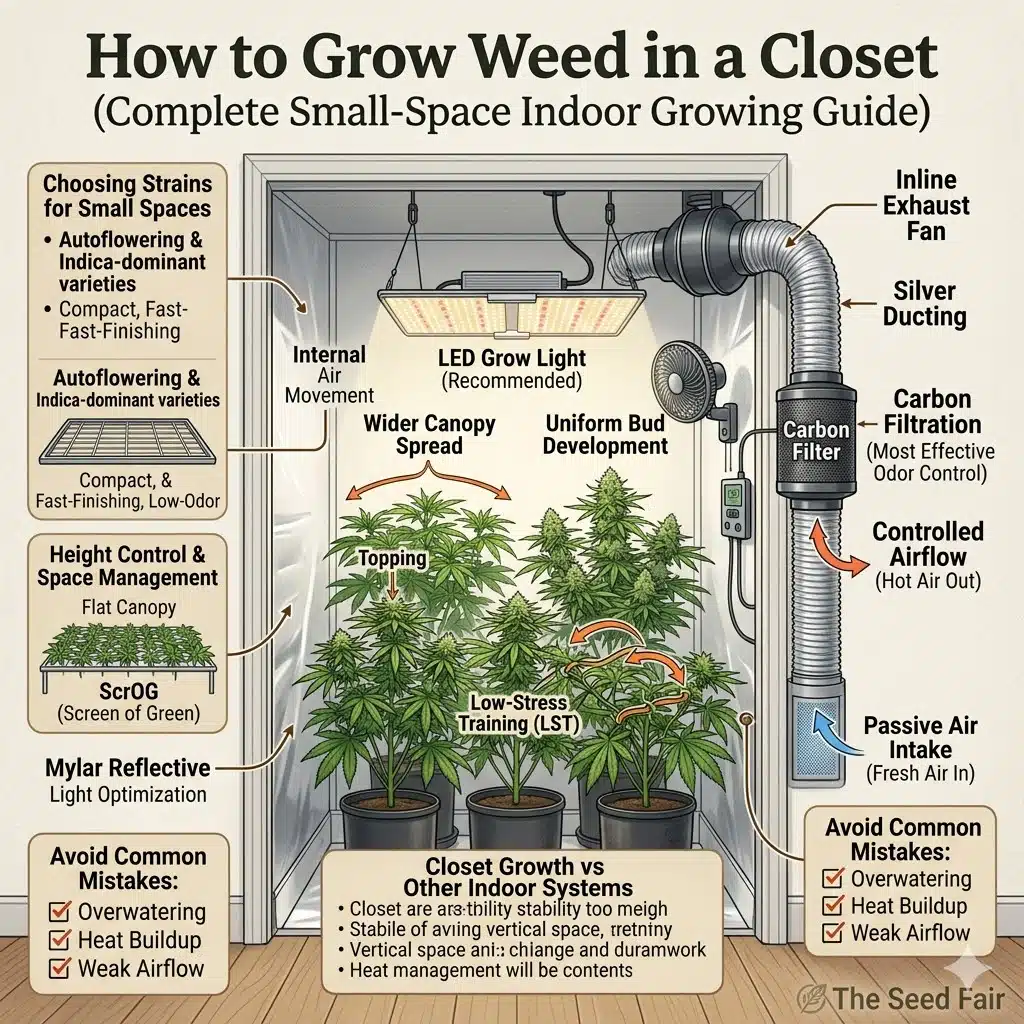 Cómo cultivar marihuana en un armario (Guía completa para el cultivo de interior en espacios reducidos)